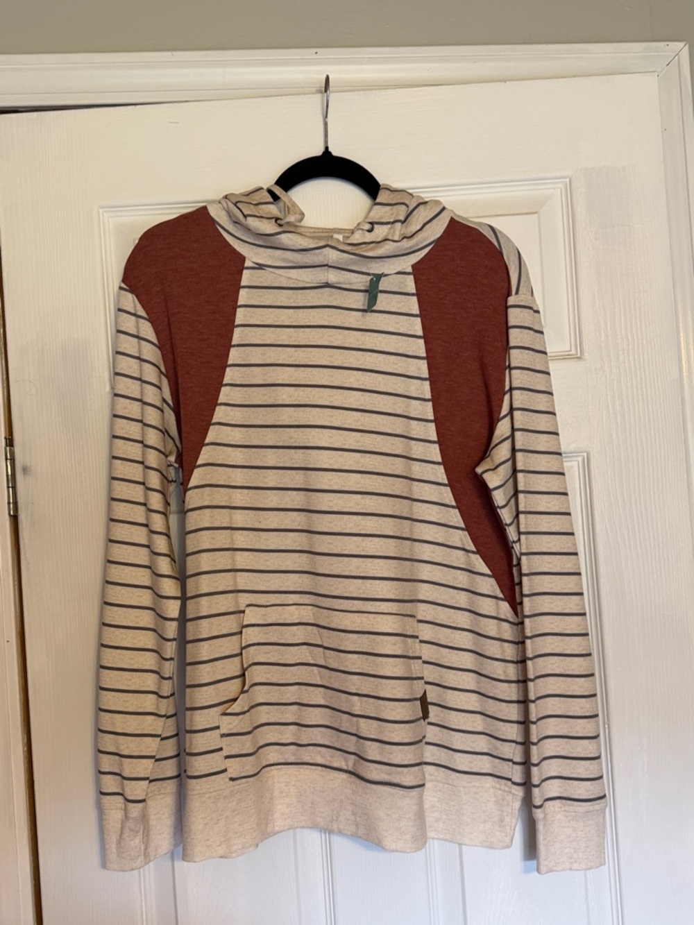 Maurice’s Striped Hooded Pullover Sweater in Cream and Rust